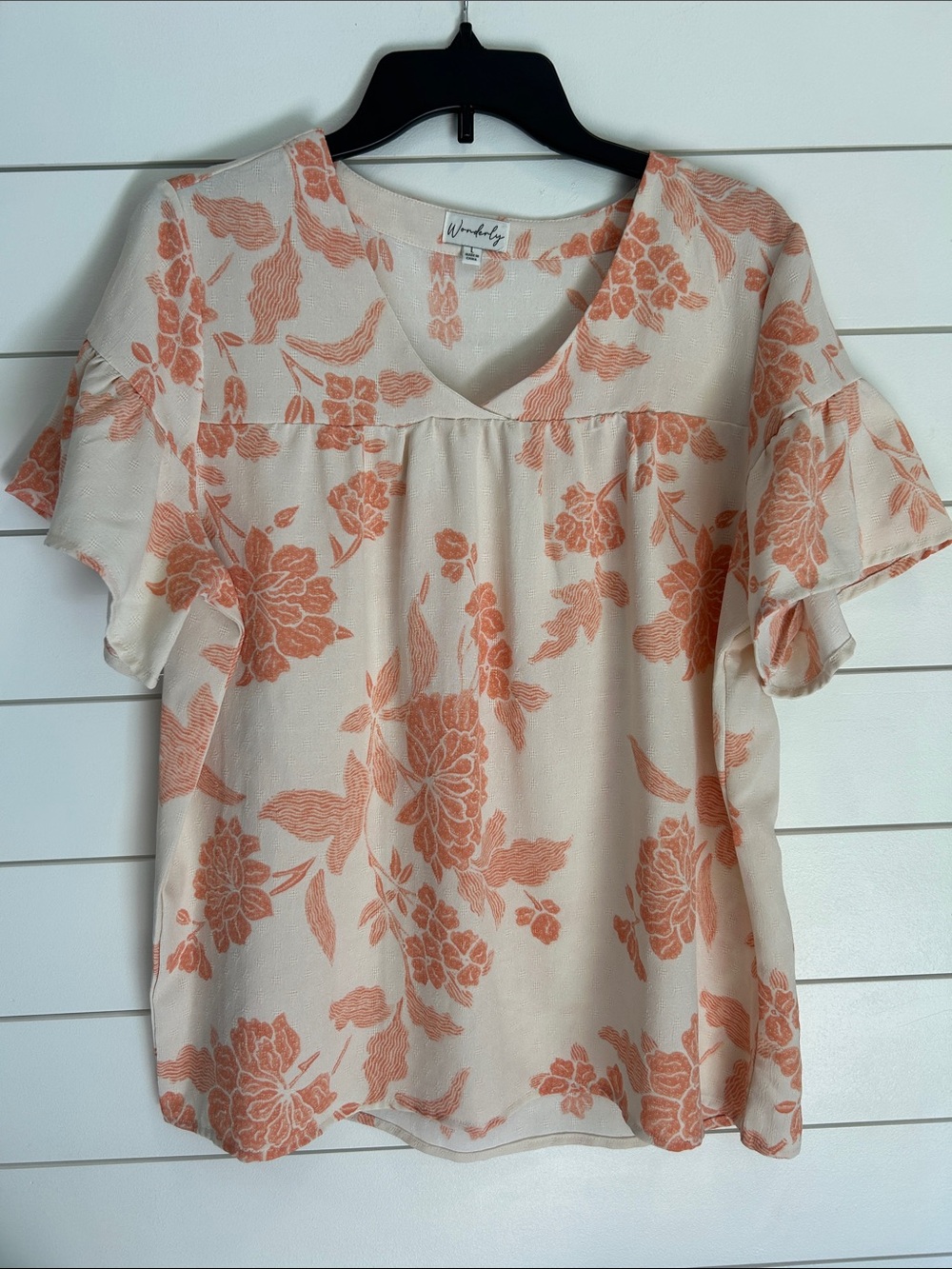 Wonderly Cream Blouse with Coral Floral Print